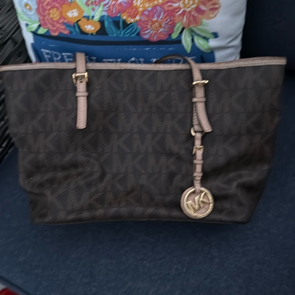 Michael Kors Brown Logo Tote with Gold Accent